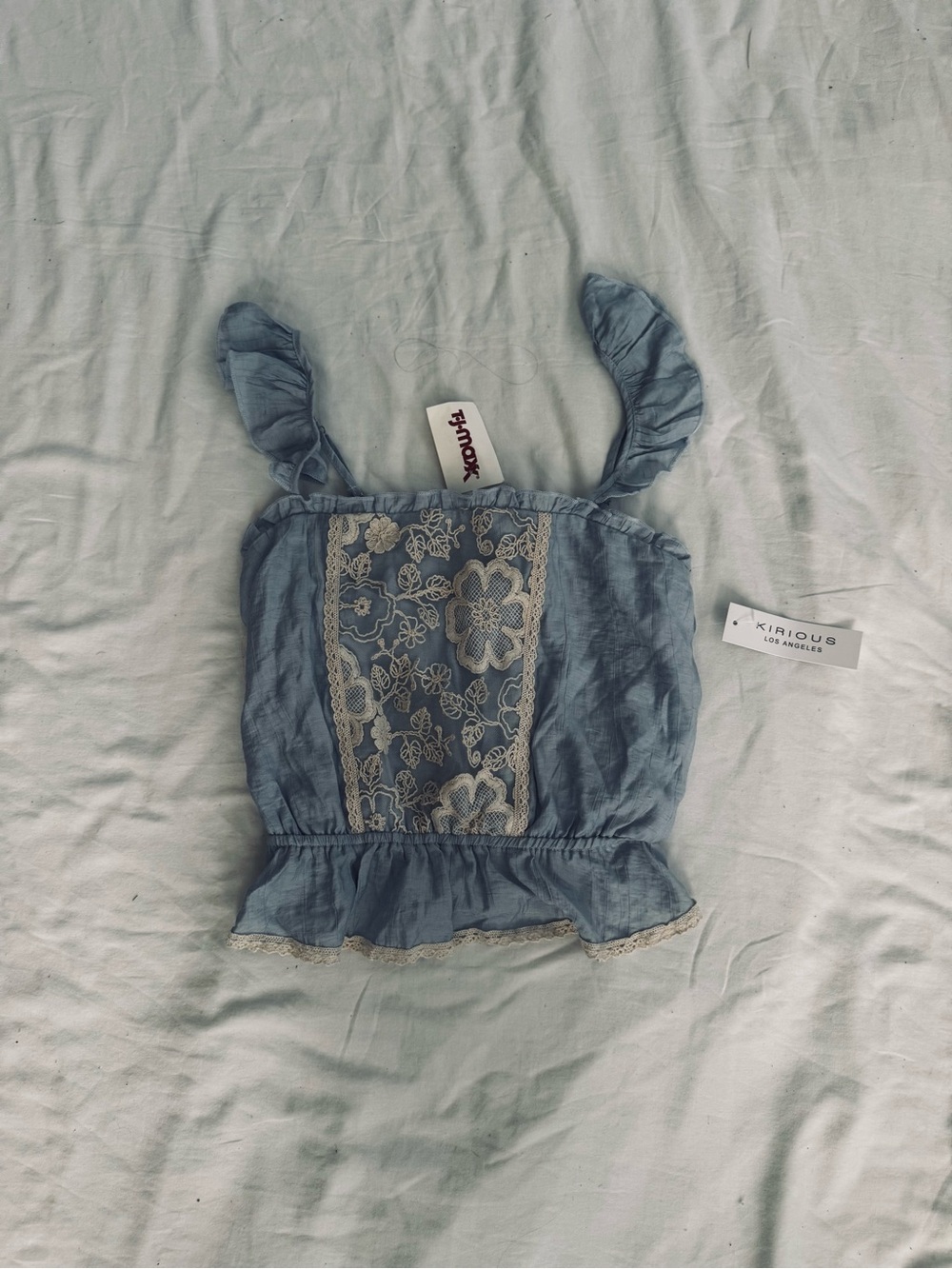 Light Blue Lace-Panel Girls' Sleeveless Camisole
